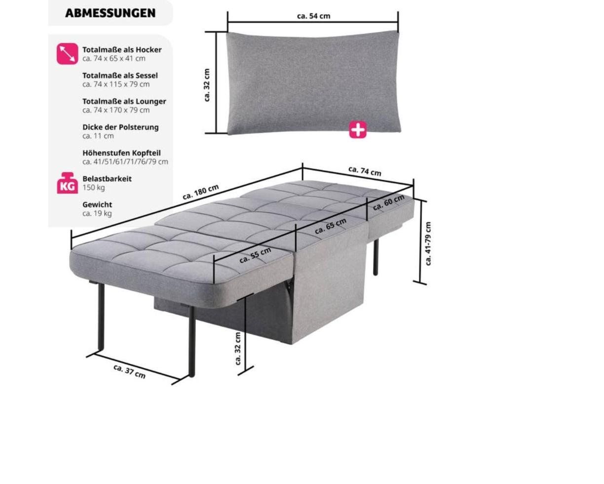 Sgabelli: Schlafhocker Ponto 4in1 grau - Gratis Versand – Nuovo e nell'imballaggio originale da Kleinwangen venduto da Maluwa_GmbH 5