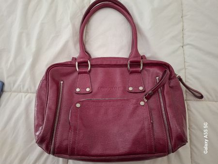 Sac à main Longchamp rose en cuir vernis