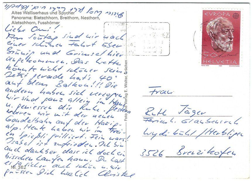 Cartoline postali: Alte Walliserhäuser und Spycher mit Bietschhorn, Breithorn – Usato da Rheinfelden venduto da wil_m7gh 1