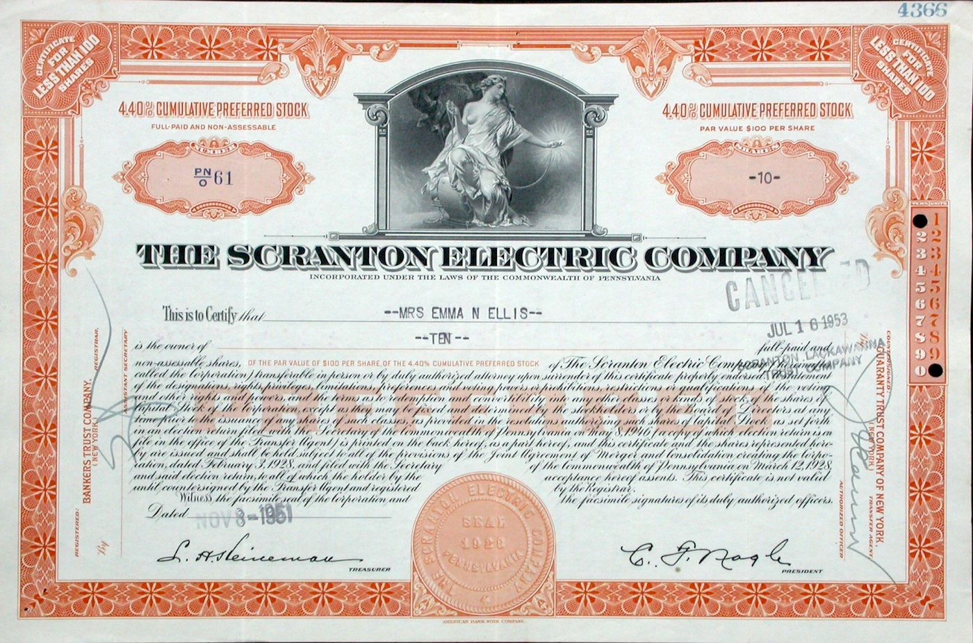 Dokumente: Scranton Electric Company - 1951 – Gebraucht aus Solothurn von Sgasche