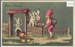 Buona Pasqua - Frohe Ostern - Zwerg mit Hasen - Präge-Litho