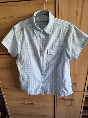 Sportliche Kurzarm Bluse Hellblau/Weiß Gr.44/46