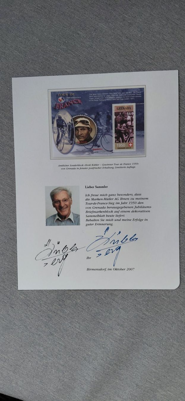 Autografi: Briefmarkenbeleg Ferdy Kübler – Usato da Schmerikon venduto da Olympia04