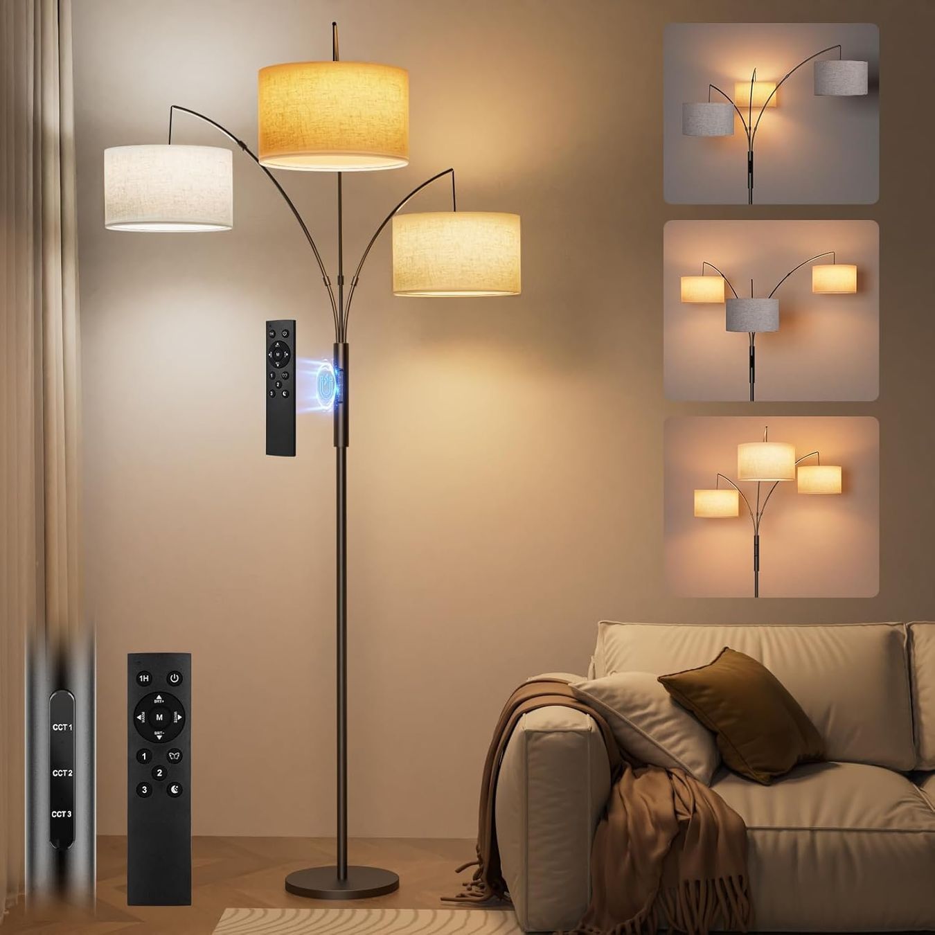 Lampes: Bogenlampe LED dimmbar 36W Fernbedienung Stoffschirm – Neuf avec emballage d'origine à Schaffhausen par tra_6j5m