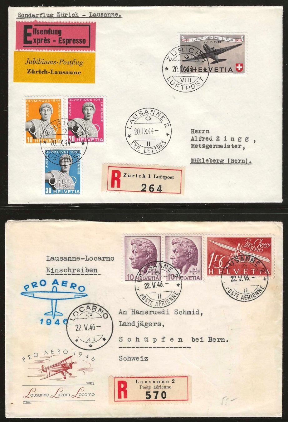 Tutti i francobolli: 1944/1946 : 2 Sonderflüge auf Brief – Usato da Gümligen venduto da Geniusbuy