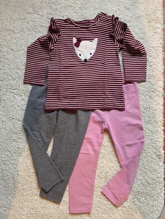 Mädchen Set: Shirt Gr. 80 und 2 x Glitzer Leggings Gr. 86