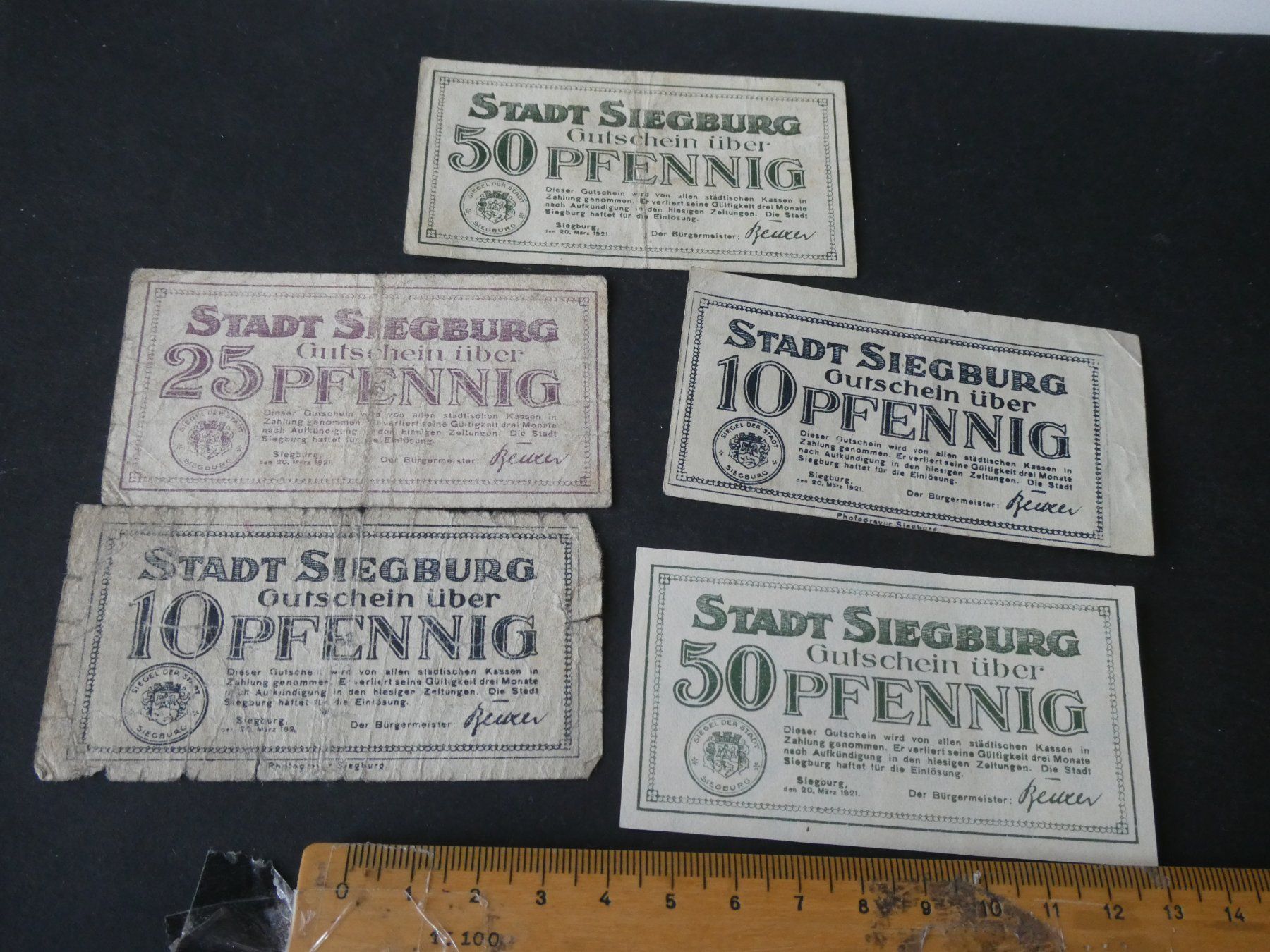 Banconote: Dt. Reich, Siegburg - 5 Notgeldscheine – Usato da Hinterforst venduto da Rohusri