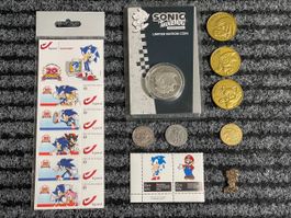 SEGA Sonic The Hedgehog Sammlung - Münze - Briefmarken - Pin