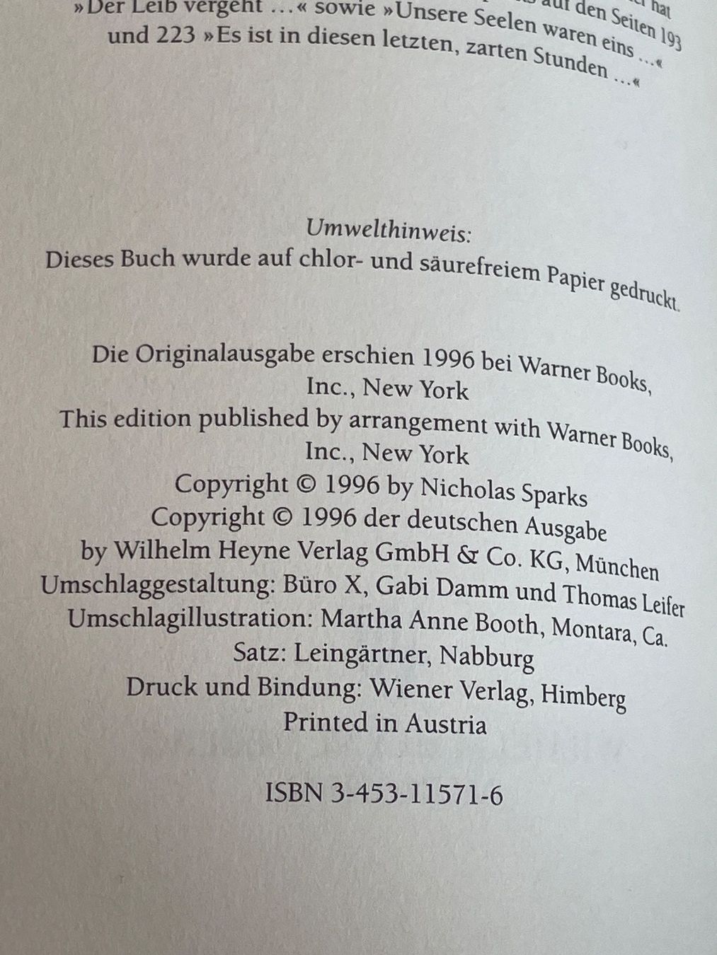Libri: NICHOLAS SPARKS - Wie Ein Einziger Tag (1996) – Usato da Frasnacht venduto da GracyStore 2