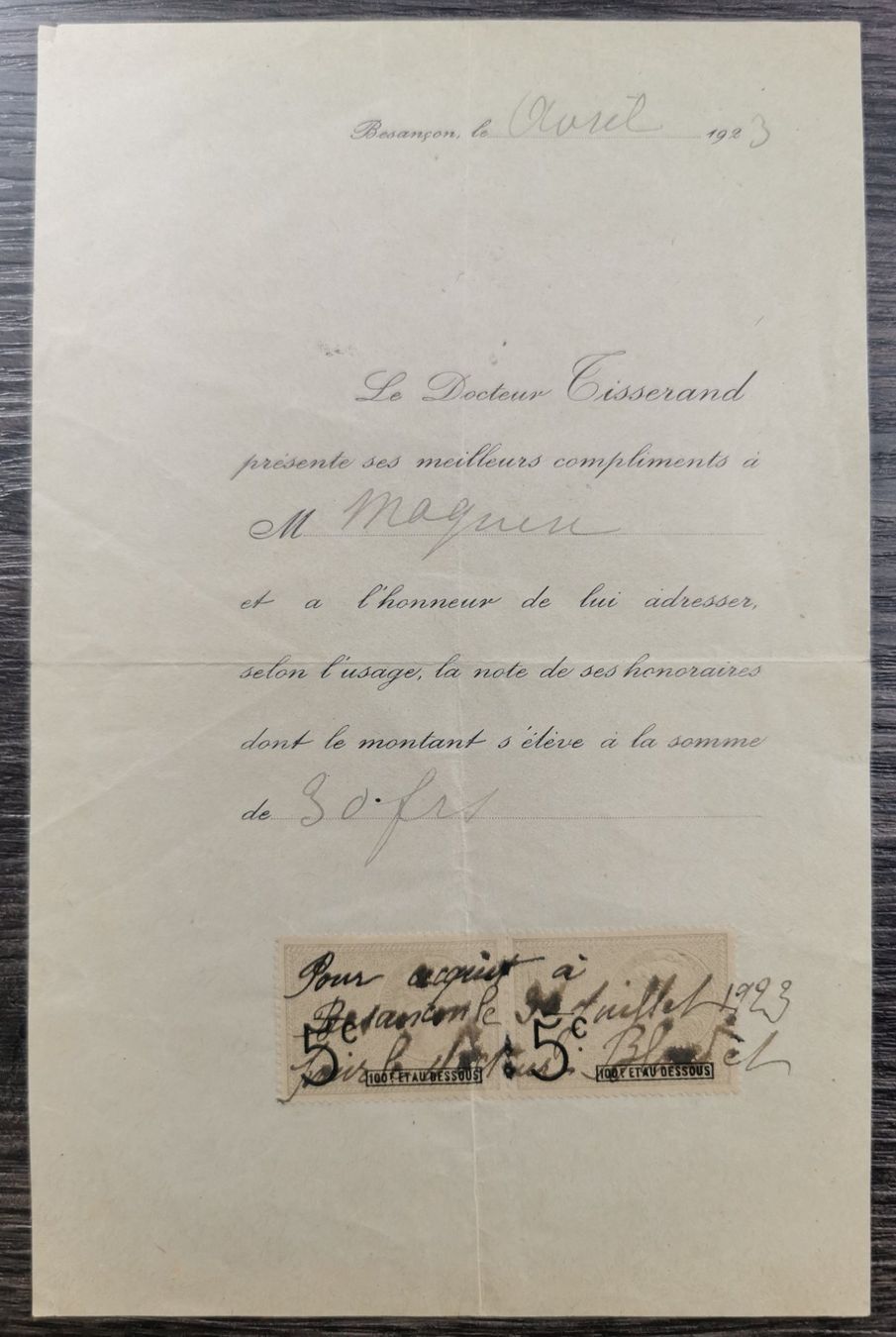 Tutti i francobolli: TR14 Document France 1923 – Usato da Cousset venduto da Patrick_Collections