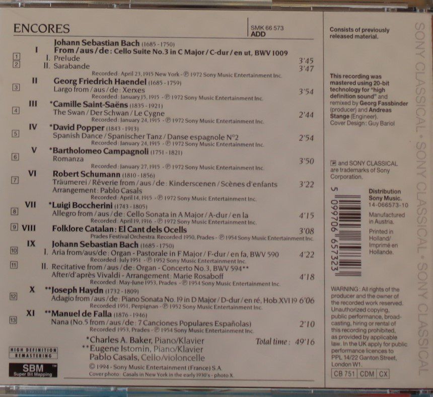 CD: Pablo Casals - Encores – Usato da Luzern venduto da CONTENTI 2