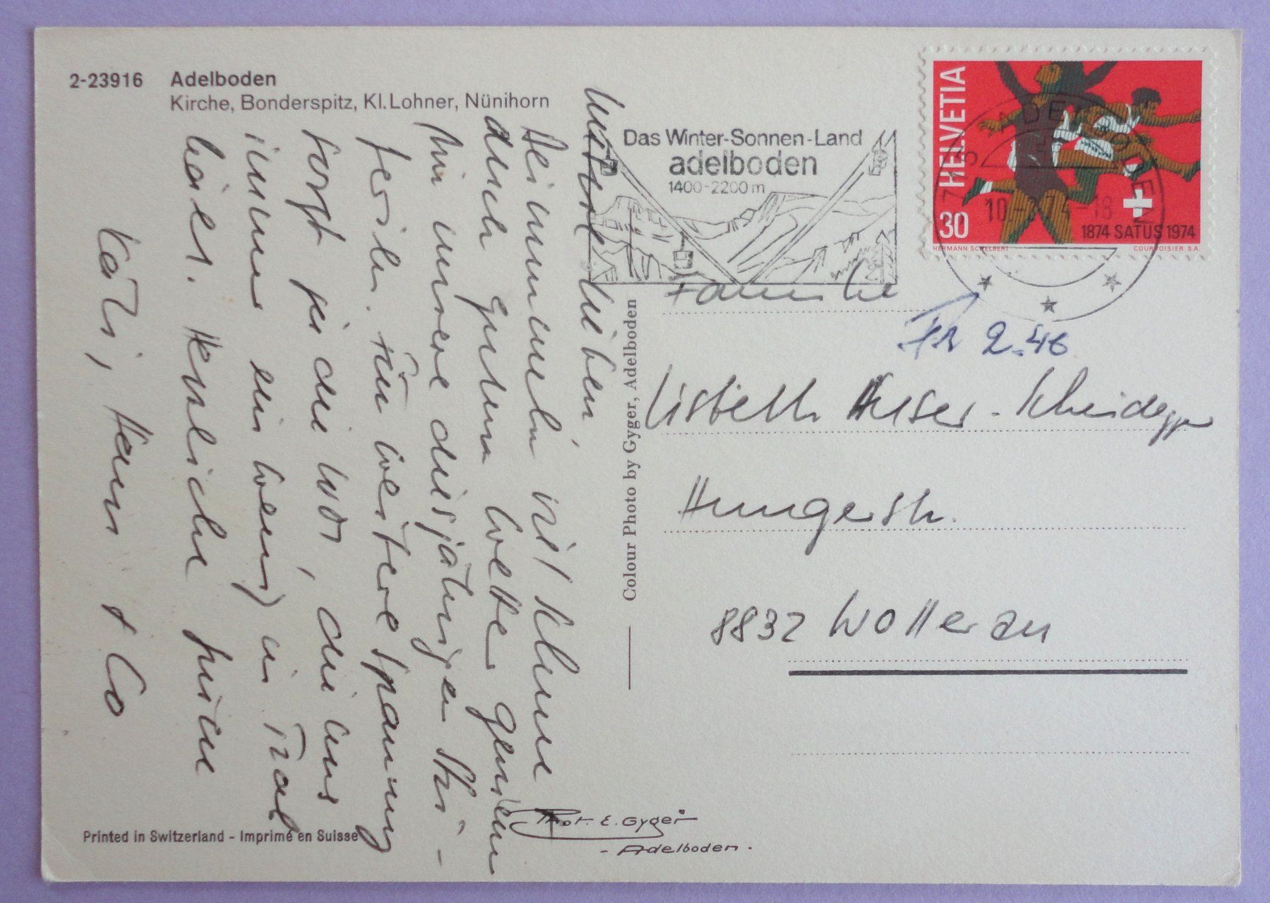 Cartoline postali: Adelboden, Kirche, Bonderspitz – Usato da Fétigny venduto da Billy2miny 1