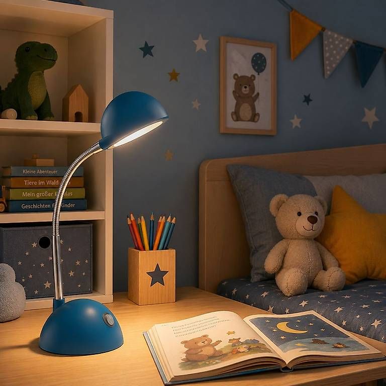 Lampen: Blaue LED-Tischleuchte mit Flexarm  fürs Kinderzimmer – Neu und originalverpackt aus Sissach von mondilux
