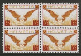 1933 : Flugpost Nr. F14z im Viererblock */**