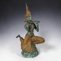 Thai Prinz Bronze Figur mit Flöte | 40,5cm Phra Aphai Mani