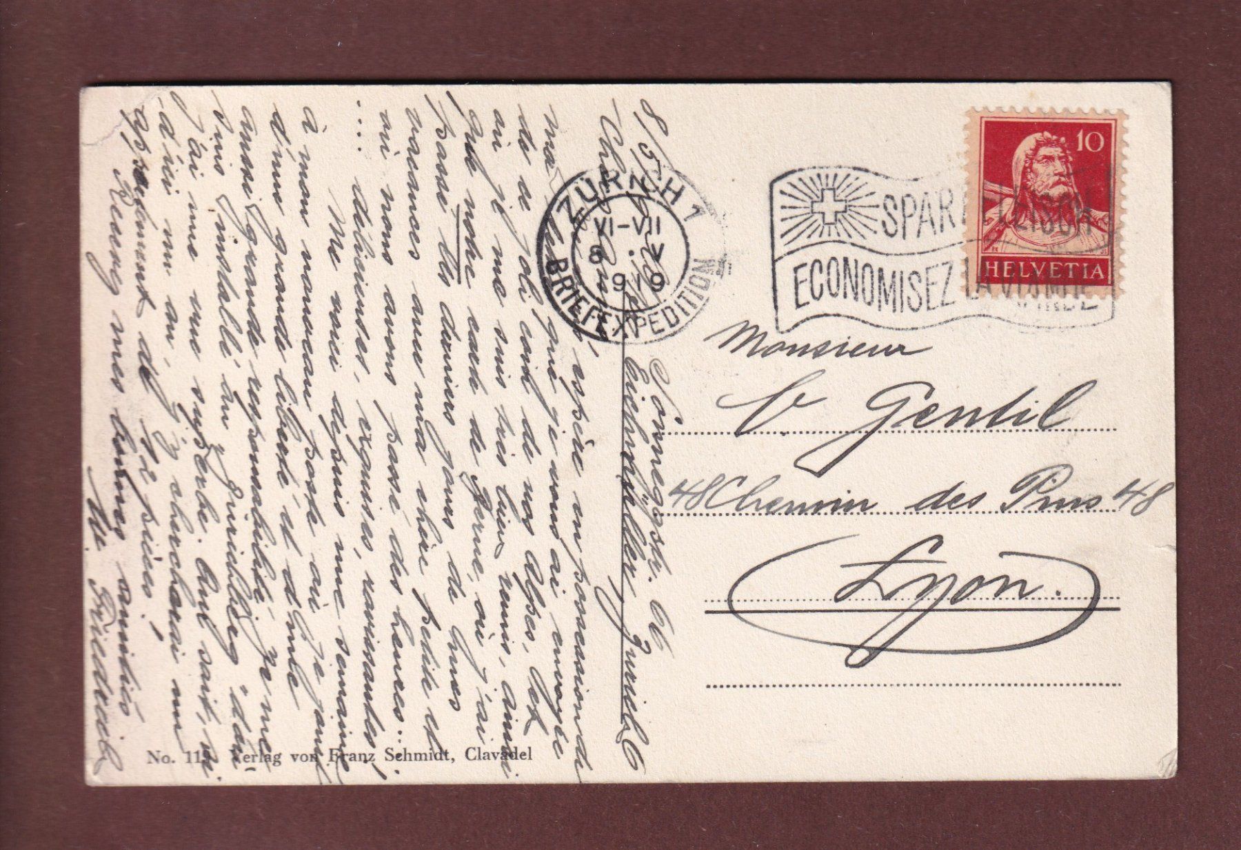 Cartoline postali: Davos - CLAVADEL - 1919 // Eckbug // – Usato da Pully venduto da nicecards 1