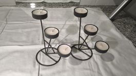 2 Kerzenständer schwarz Metall für 3 Kerzen, Winterdeko