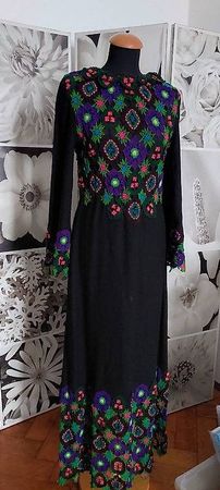 Robe Kleid Hippie Blumen Maxi Boho gehäckelt Strickkleid