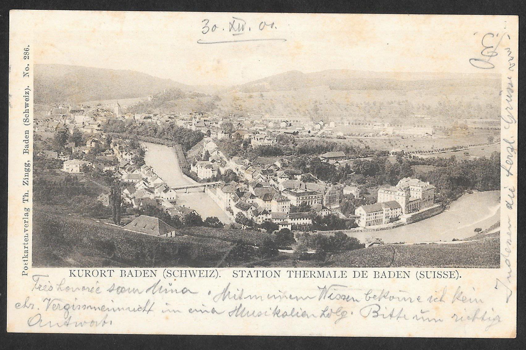 Cartoline postali: Baden Teilansicht mit Bäderhotels – Usato da Olten venduto da clotaldi