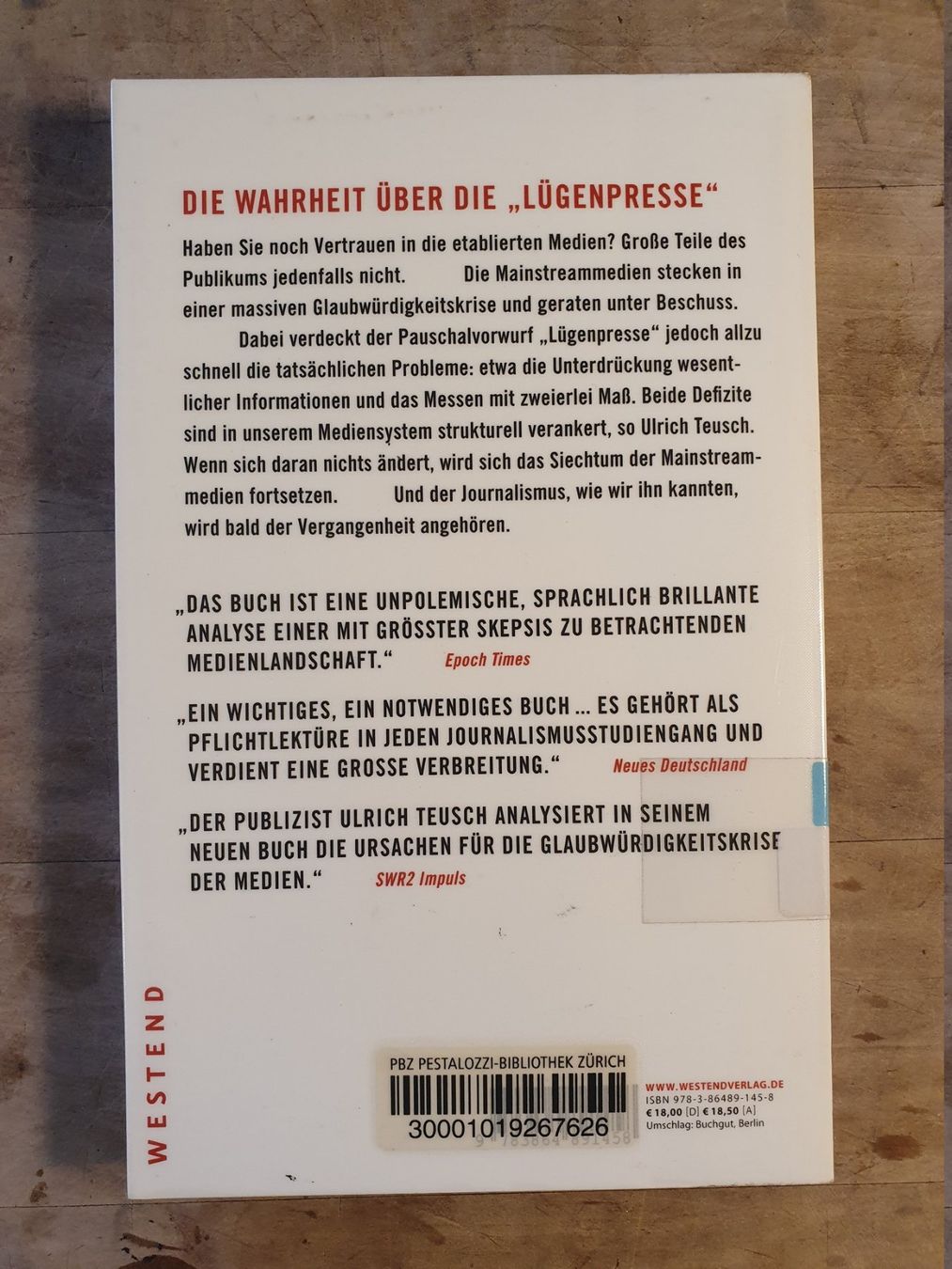 Libri: Lückepresse - Ulrich Teuscher - Westend – Usato da Zürich venduto da loosebone 3