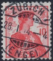 ZÜRICH 7 (ENGE) 28.I.14 - Vollstempel auf Helvetia Brustbild