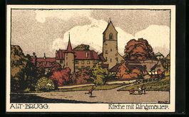 Steindruck-AK Alt-Brugg, Kirche mit Ring