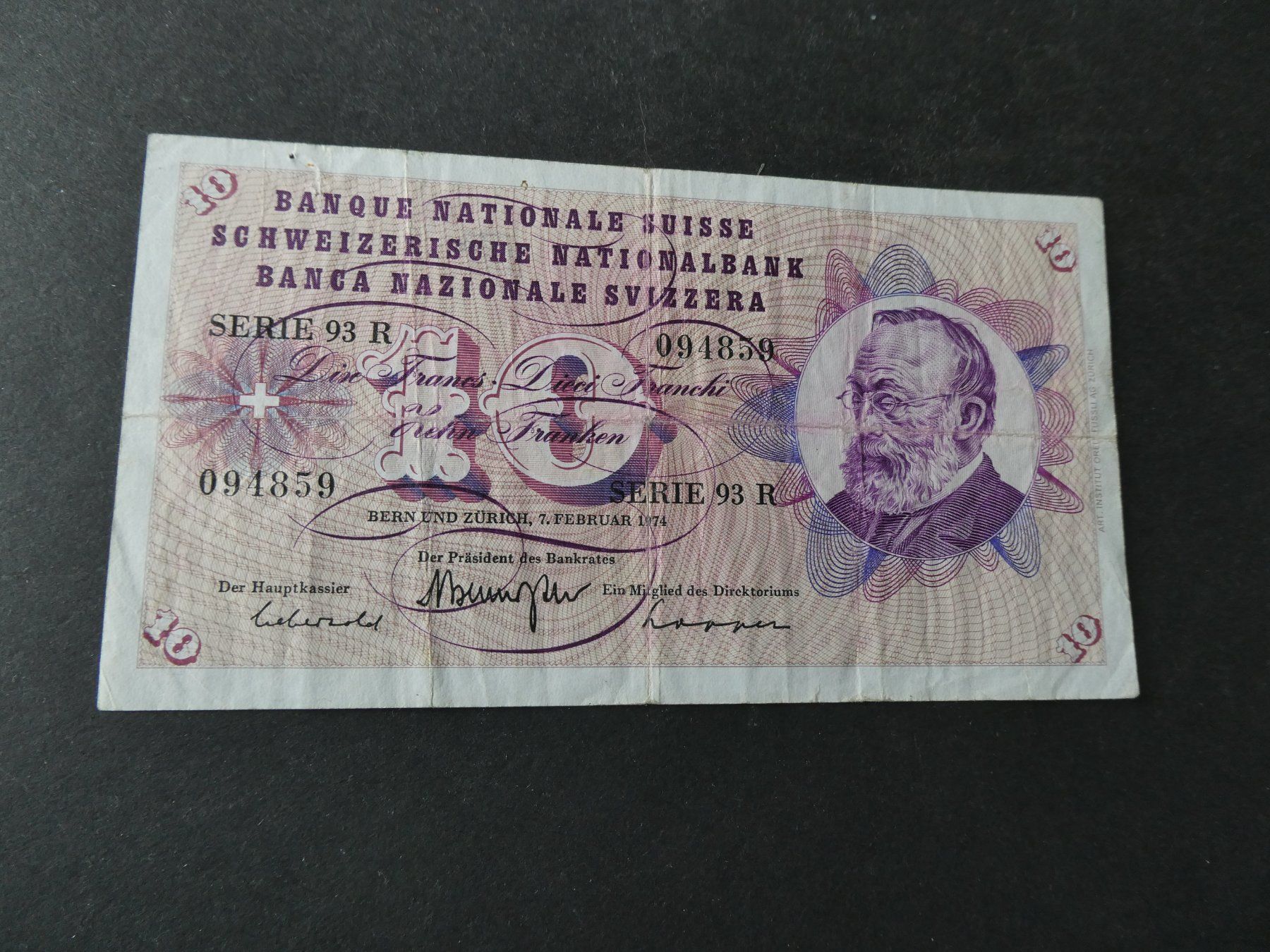 Billets de banque: Schweiz 1974, 10 Franken – D'occasion à Hinterforst par Rohusri