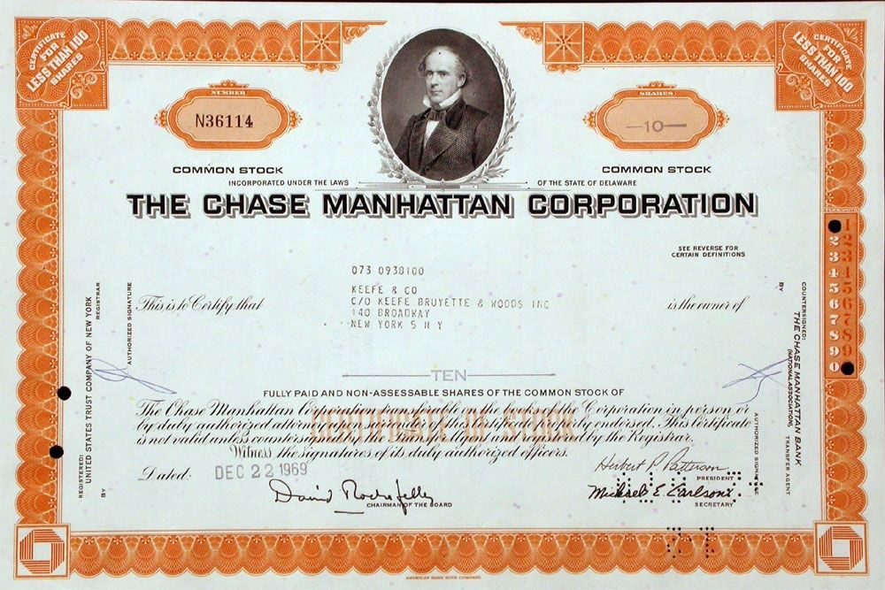 Documenti: Chase Manhatten Corporation - 1969 – Usato da Solothurn venduto da Sgasche