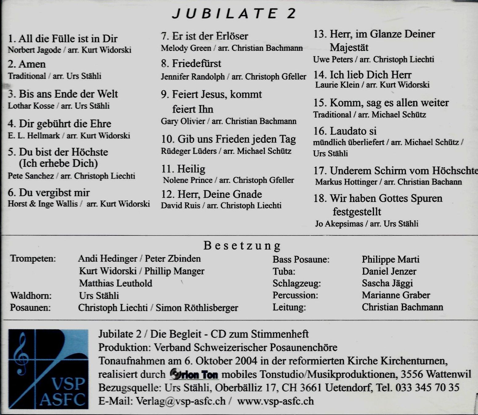 CD: Verband Schweizerische Posaunenchöre JUBILATE Christlich CD – Usato da Kandergrund venduto da Sososo 1
