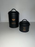 Schwarze Vorratsdosen, Kaffe und Gewürze, 2er Set Metall