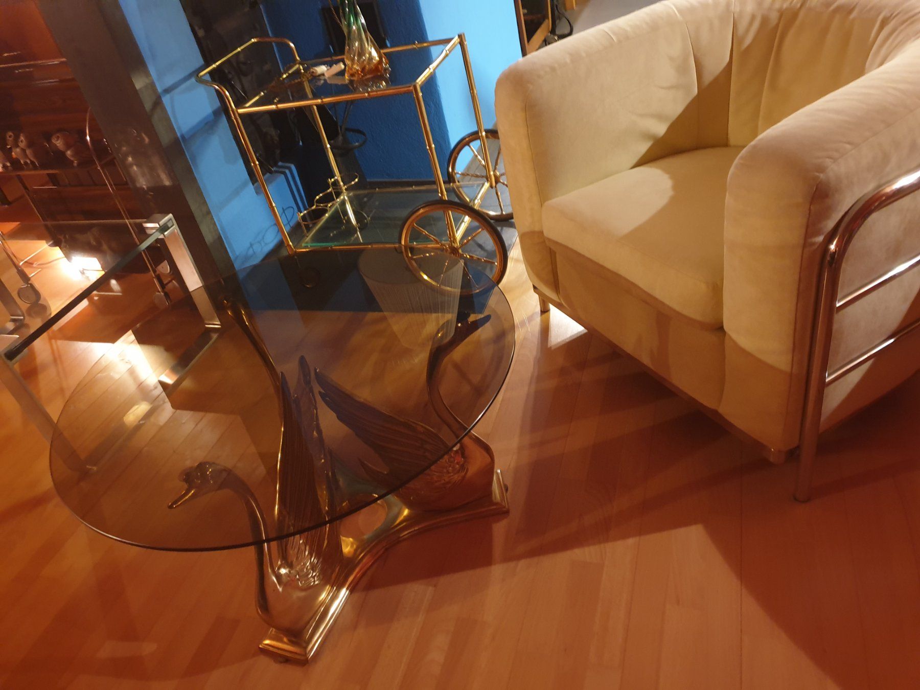Tische: Art Deco Brass Swan Coffee Table – Gebraucht aus rebstein von spacy73 5
