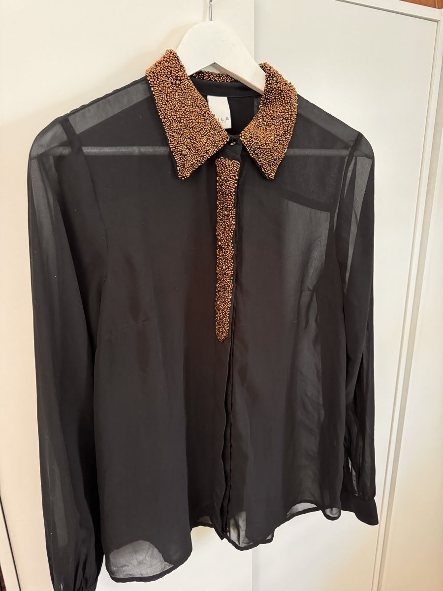 Vila Camicette: Schwarze durchsichtige Vila Bluse mit Perlen M – Nuovo (secondo la descrizione) da Richterswil venduto da Manu55555