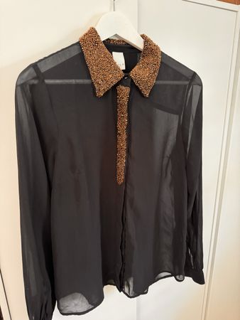 Schwarze durchsichtige Vila Bluse mit Perlen M