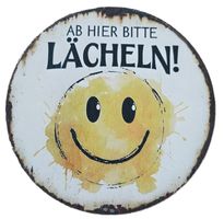 Ab hier bitte lächeln! - Holzschild  (neu/OVP)