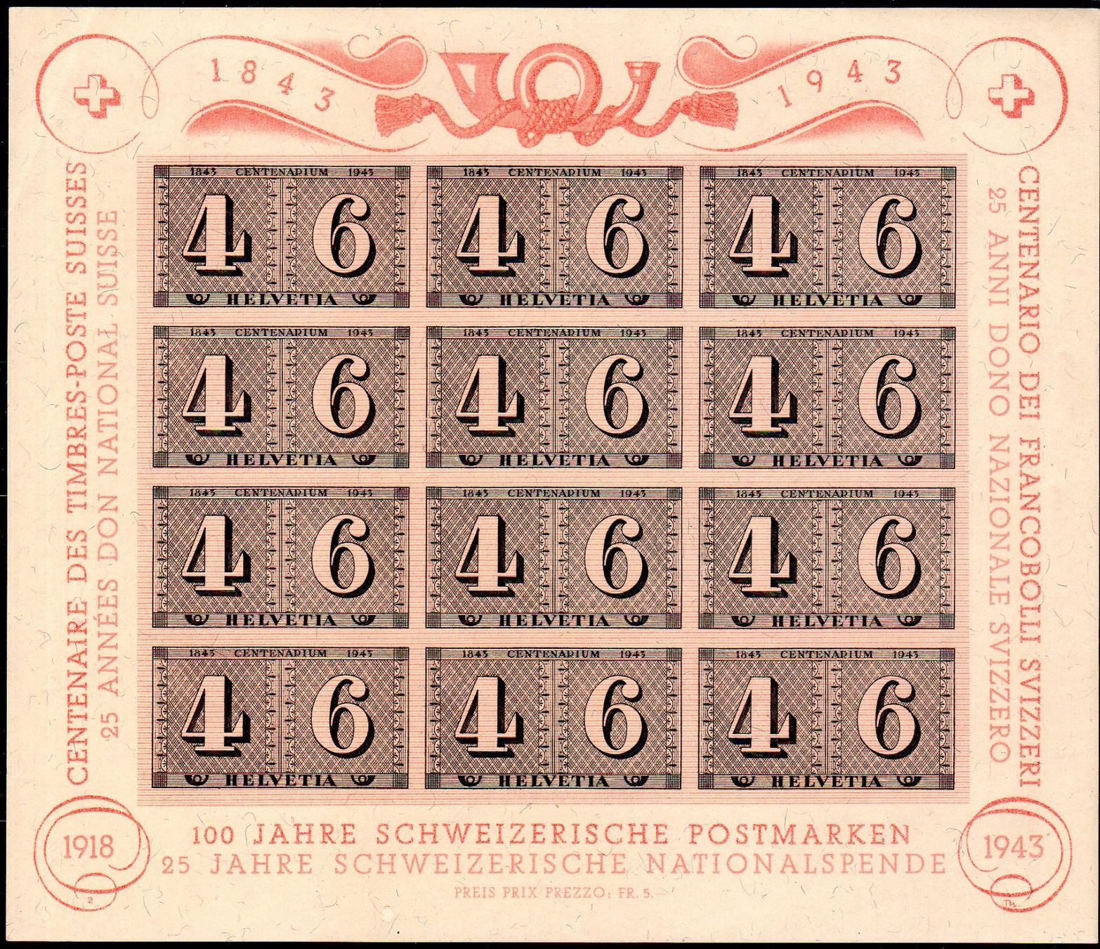 Tutti i francobolli: LUXUSBLATT 100 J. SCHWEIZERISCHE POSTMARKEN ** POSTFRISCH ** – Nuovo (secondo la descrizione) da Losone venduto da EM2019