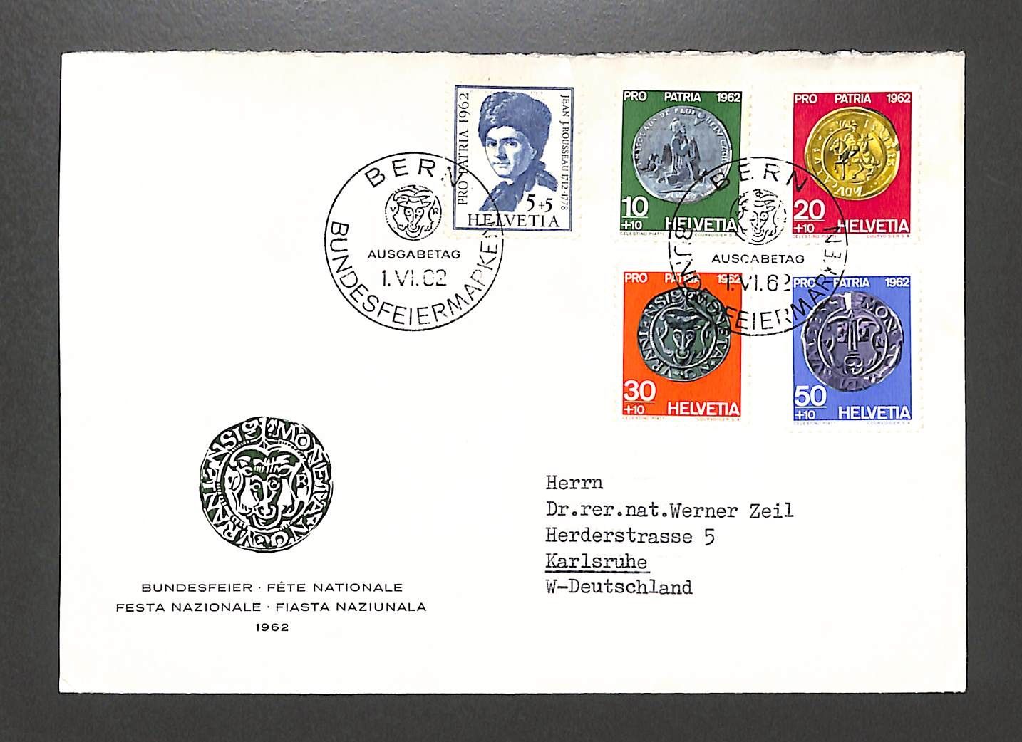 Tutti i francobolli: 1962 FDC Pro Patria Ersttagsbrief illustriert – Usato da Zürich venduto da Nobs1