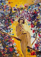 Tableau unique femme en fleur, style impressionniste, pri...