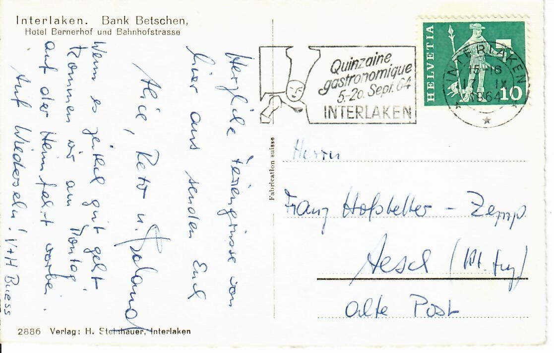 Cartoline postali: Interlaken – Usato da Hochdorf venduto da Ziegel-16 1