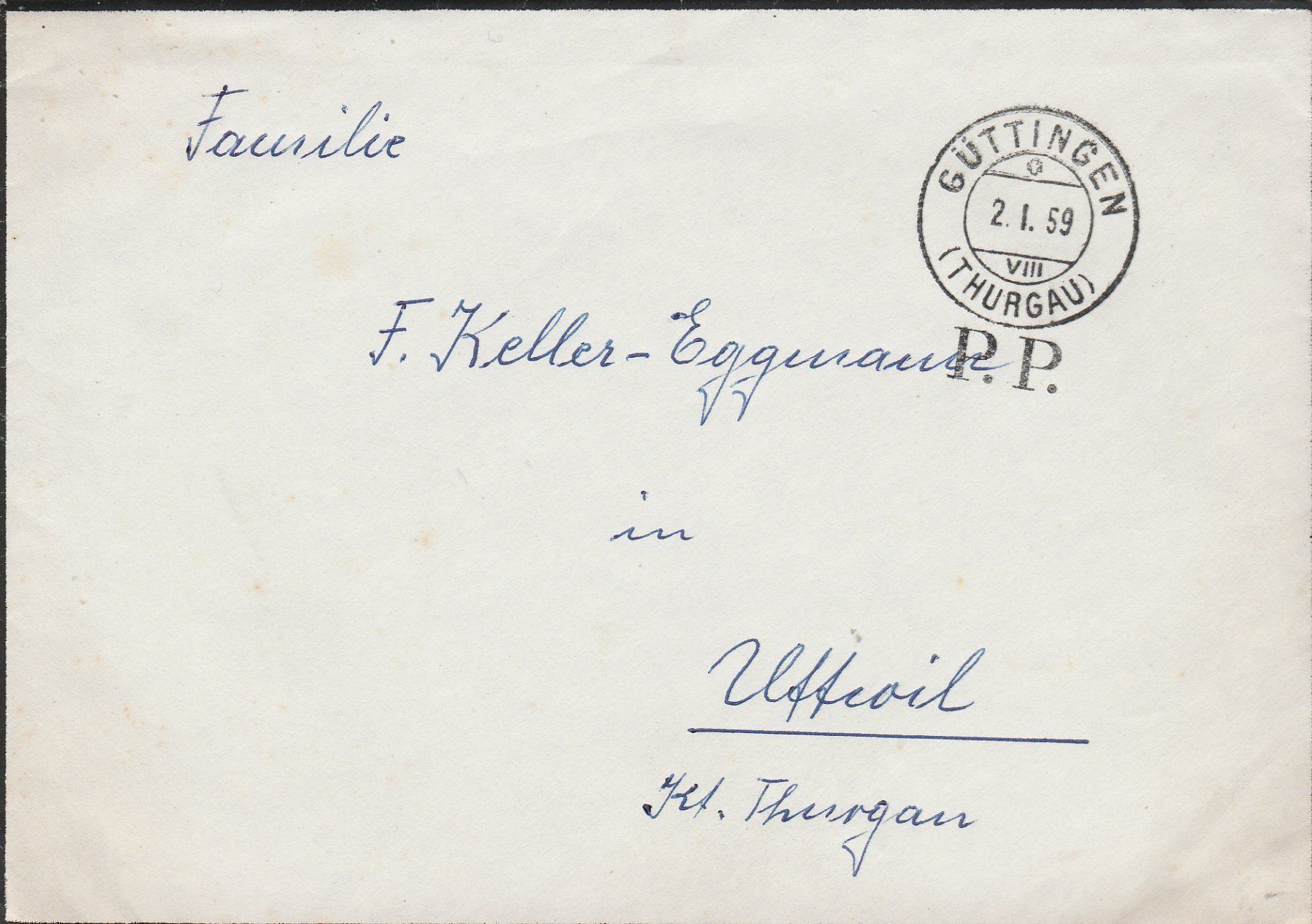 Stempel: Thurgau top Stempel Brief Güttingen-1959 – Gebraucht aus uttwil von Koehlerfred
