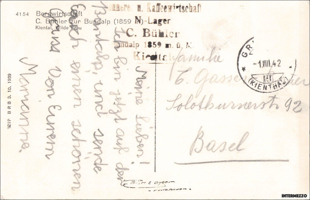 Cartoline postali: Kiental BE // Bergwirtschaft Bundalp 1942 – Usato da Basel venduto da intermezzo12 1