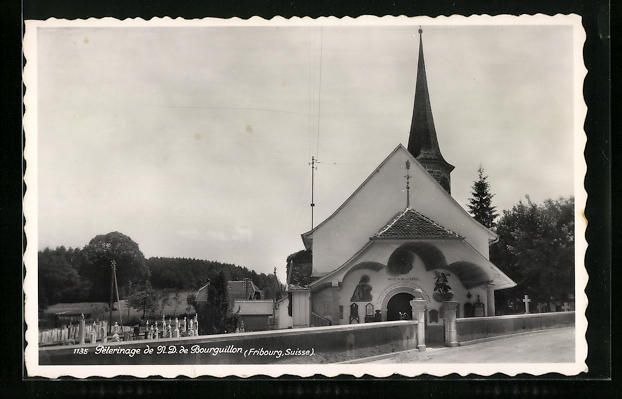 Cartoline postali: Fribourg, Pélerinage de N. D. de Bourgu – Usato da Berlin venduto da bartko-reher