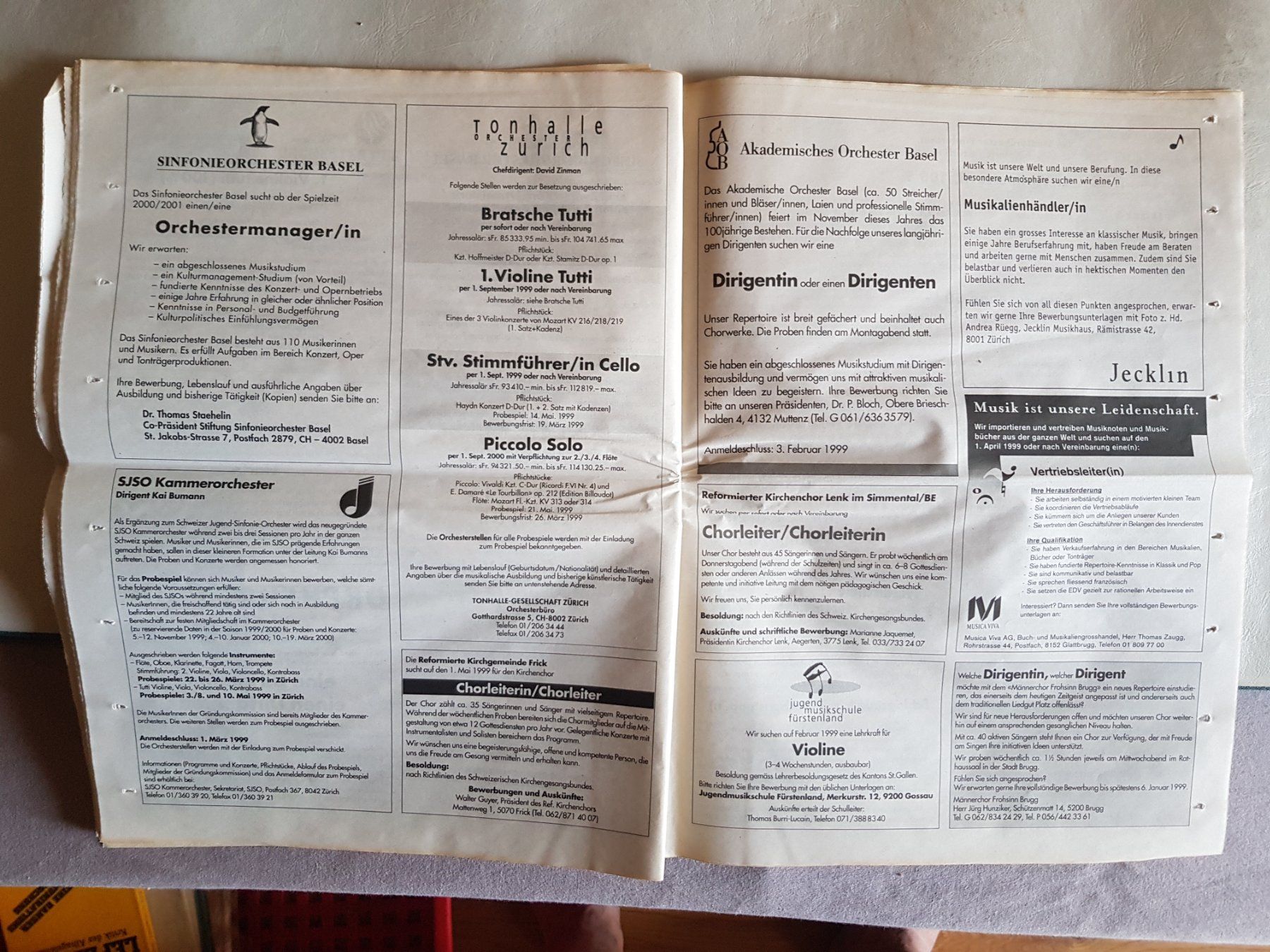 Riviste & Magazine: Schweizer Musikzeitung Januar 1999 – Usato da Walterswil BE venduto da Lonitti 2