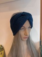Stirnband gestrickt dunkelblau mit Glitzer neu