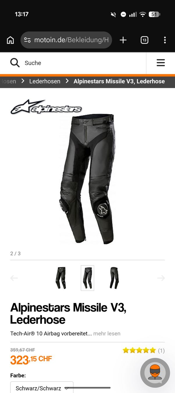 Alpinestars Lotti di vestiti: Alpinestars Missile V3 Kombi Neuwertig – Usato da Reinach BL venduto da OwenPoms 2