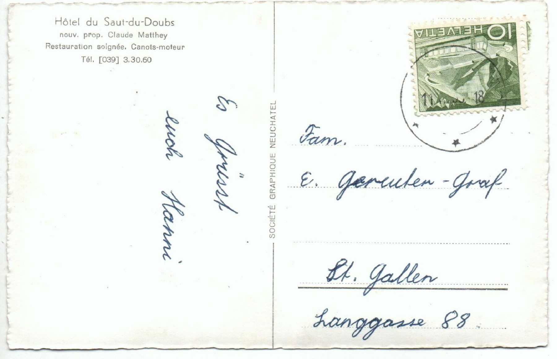 Cartoline postali: LES BRENETS Hôtel du Saut-du-Doubs – Usato da Jona venduto da philajona 1
