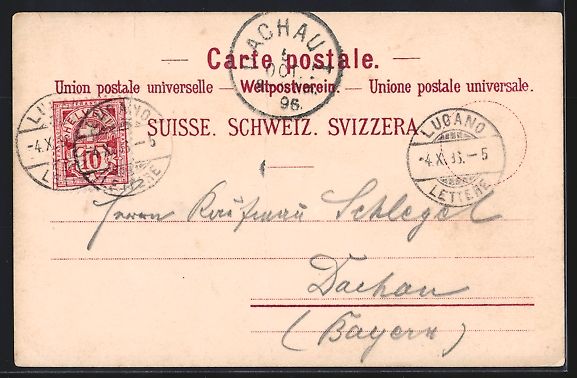 Cartoline postali: Litho Lugano, Ortspartie am See mit Will – Usato da Berlin venduto da bartko-reher 1