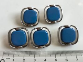 5 antike Knöpfe, blau, silbrig