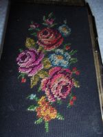 Vintage Notizetui mit Stift, Blumenstickerei, Handarbeit