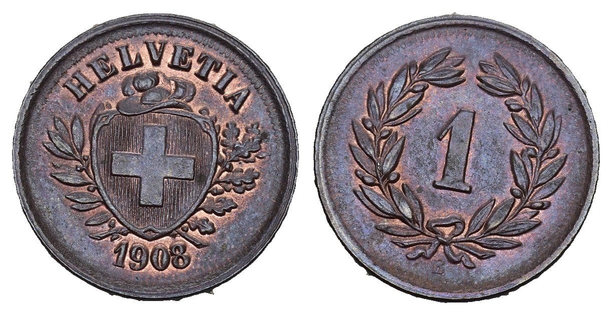 Toutes les monnaies: Schweiz 1908 1 Rappen Abart – D'occasion à Bern par numismatictops