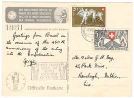 seltener Zudruck auf BF-Karte 1951 von BASEL nach IRLAND